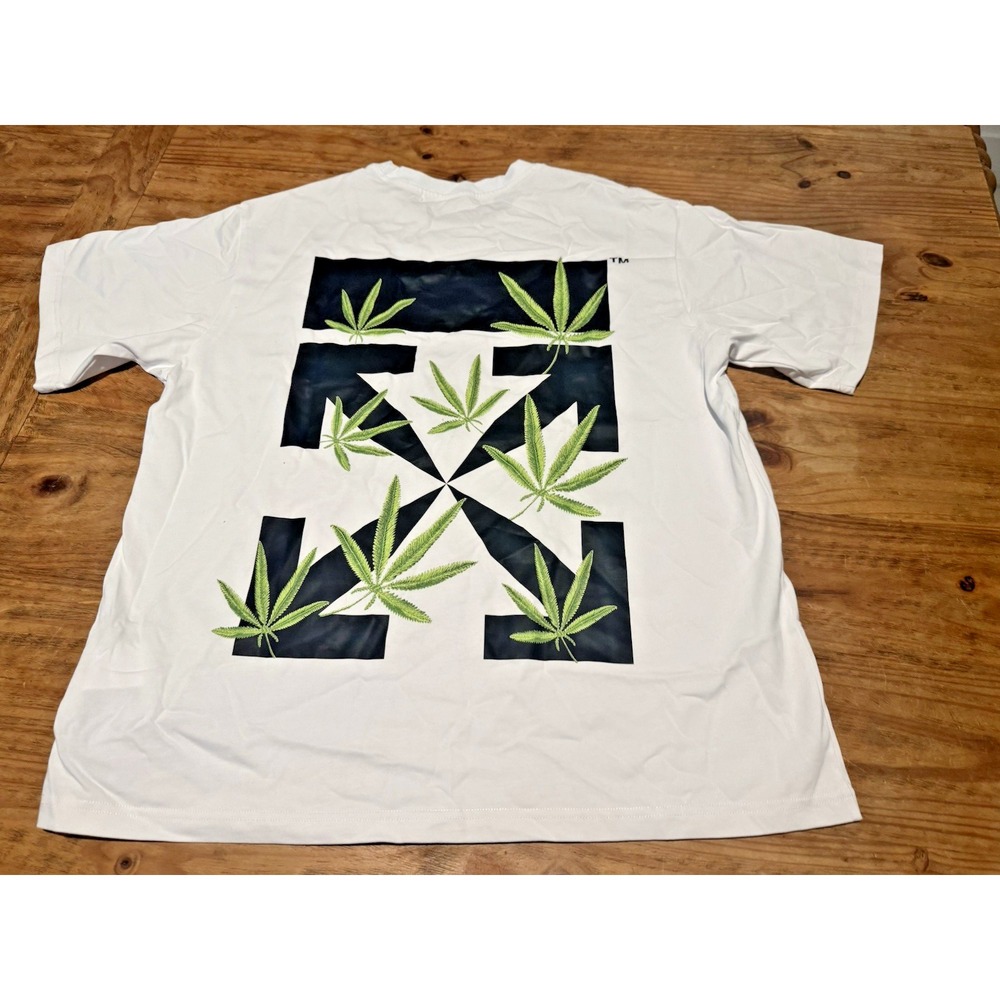Off-White Leaf Arrows White Graphic T-Shirt Sz L Short Sleeve Authentic NWT - Picture 5 of 16